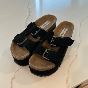 Steve Madden Black Suede Buckle Slides 7.5